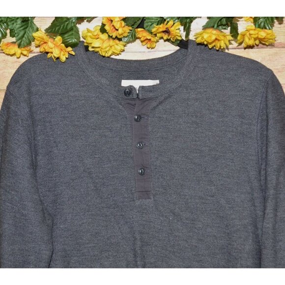 Goodfellow Men's M Standard Dark Gray Pullover Henley Sweater 1/4 Button Up Warm - Picture 2 of 7
